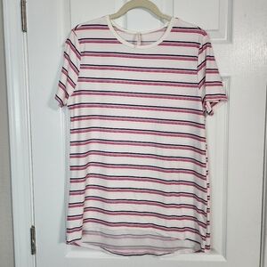 EUC pink purple striped tee super soft size L